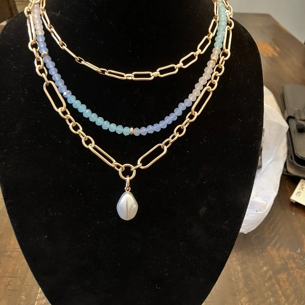 Bohemian vibes Blue Beaded Necklace by 0N 34th multi layer all in one. Statement